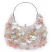Evening Sparkle Hobo-Shaped Bag in White Paillettes w/ Frame - White - BG-8019WT